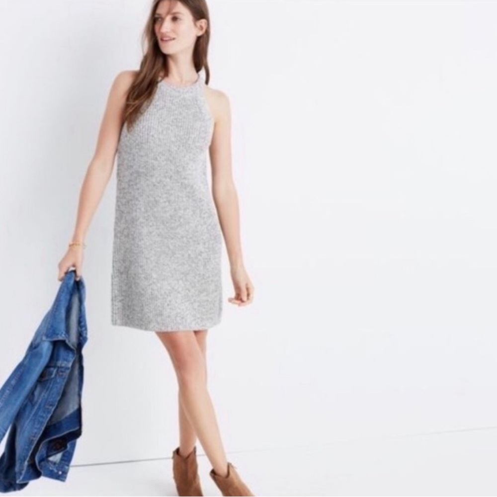 Madewell grey high neck cotton sweater dress